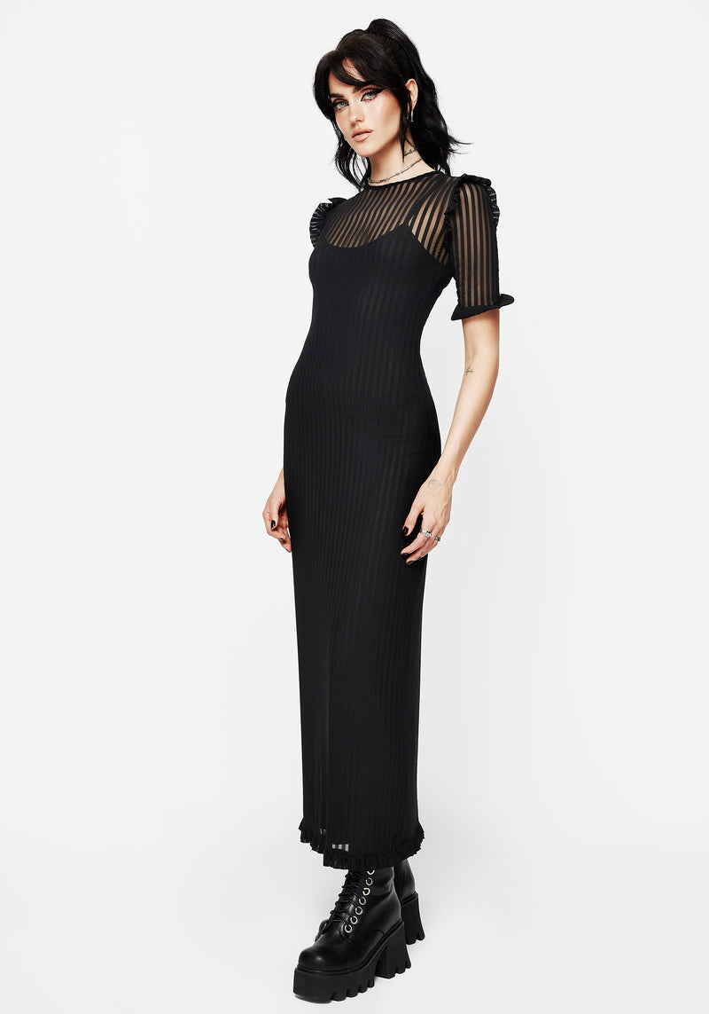 Mourning Ruffle Detail Mesh Short Sleeve Maxi Dress
