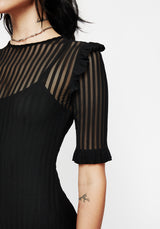 Mourning Ruffle Detail Mesh Short Sleeve Maxi Dress