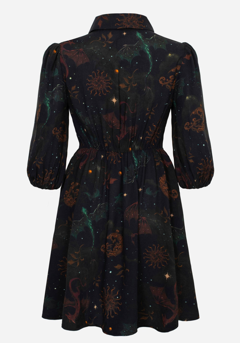 Phoenix Dragon Printed Mini Shirt Dress