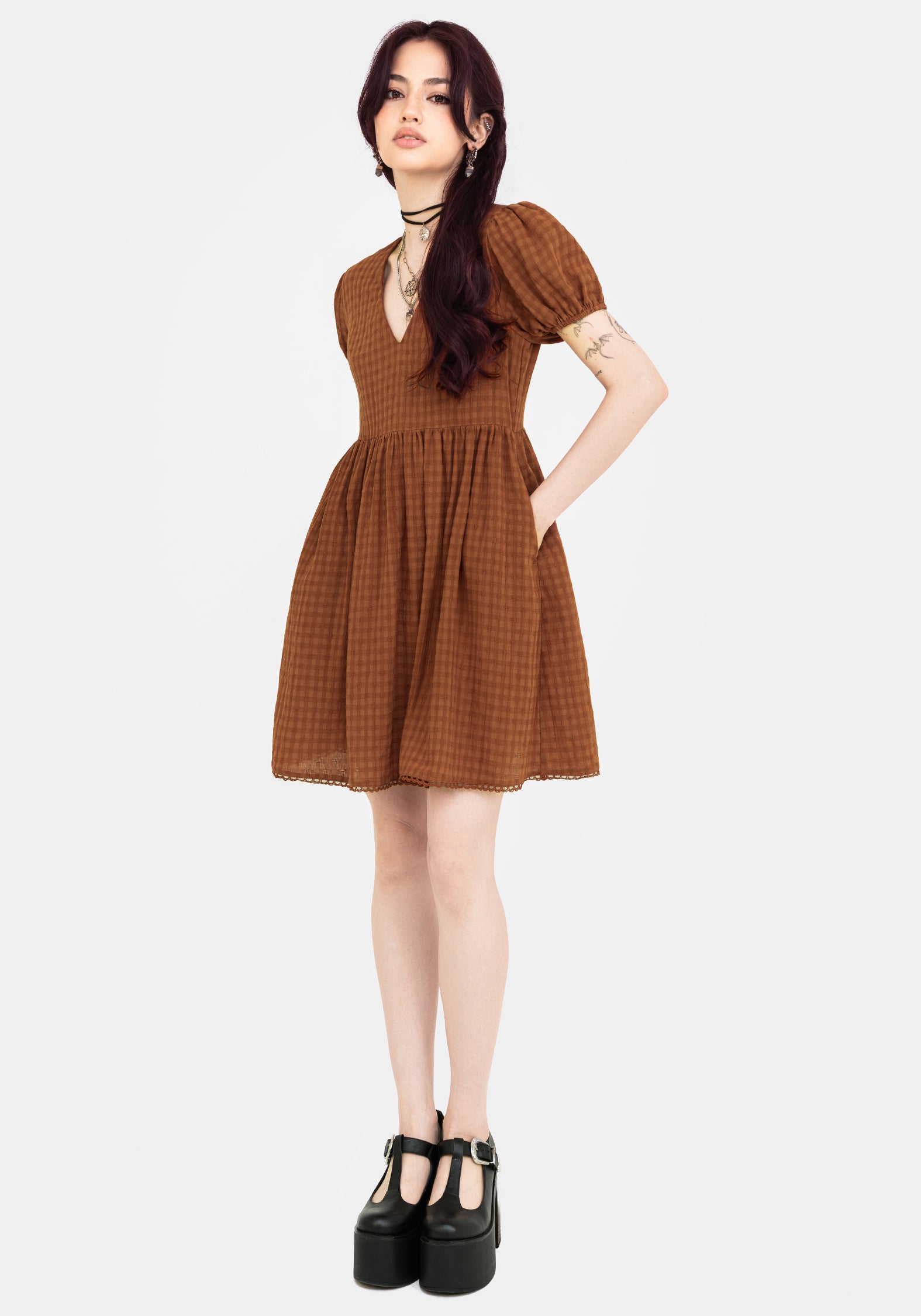 Soleil Cotton-Blend Check Mini Dress