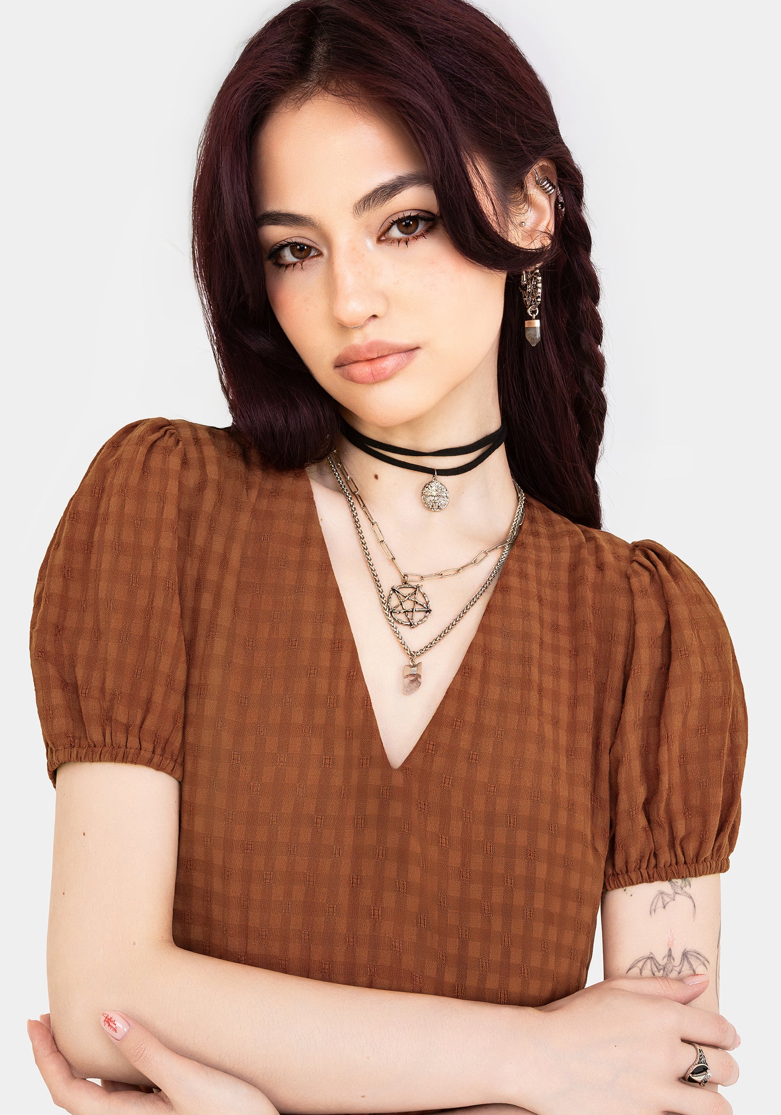 Soleil Cotton-Blend Check Mini Dress