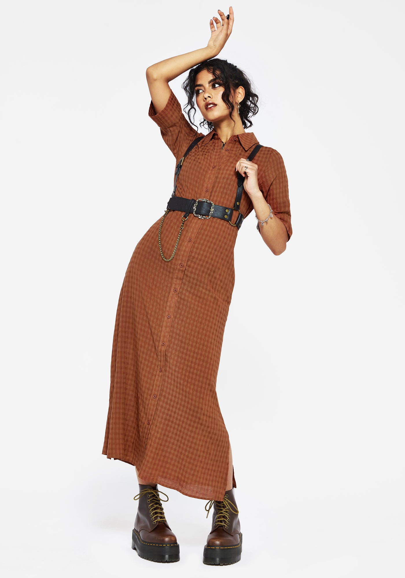 midi shirt dress uk Soleil Cotton-Blend Check Midi Shirt Dress – Disturbia