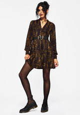 Azazel Snake Printed Belted Mini Dress