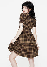 Terra Cotton Check Smock Mini Dress - Brown