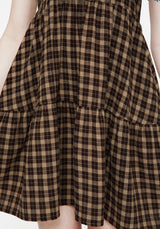 Terra Cotton Check Smock Mini Dress - Brown