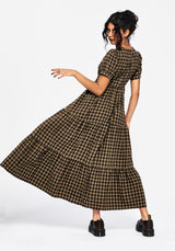 Terra Cotton Check Smock Midaxi Dress - Brown