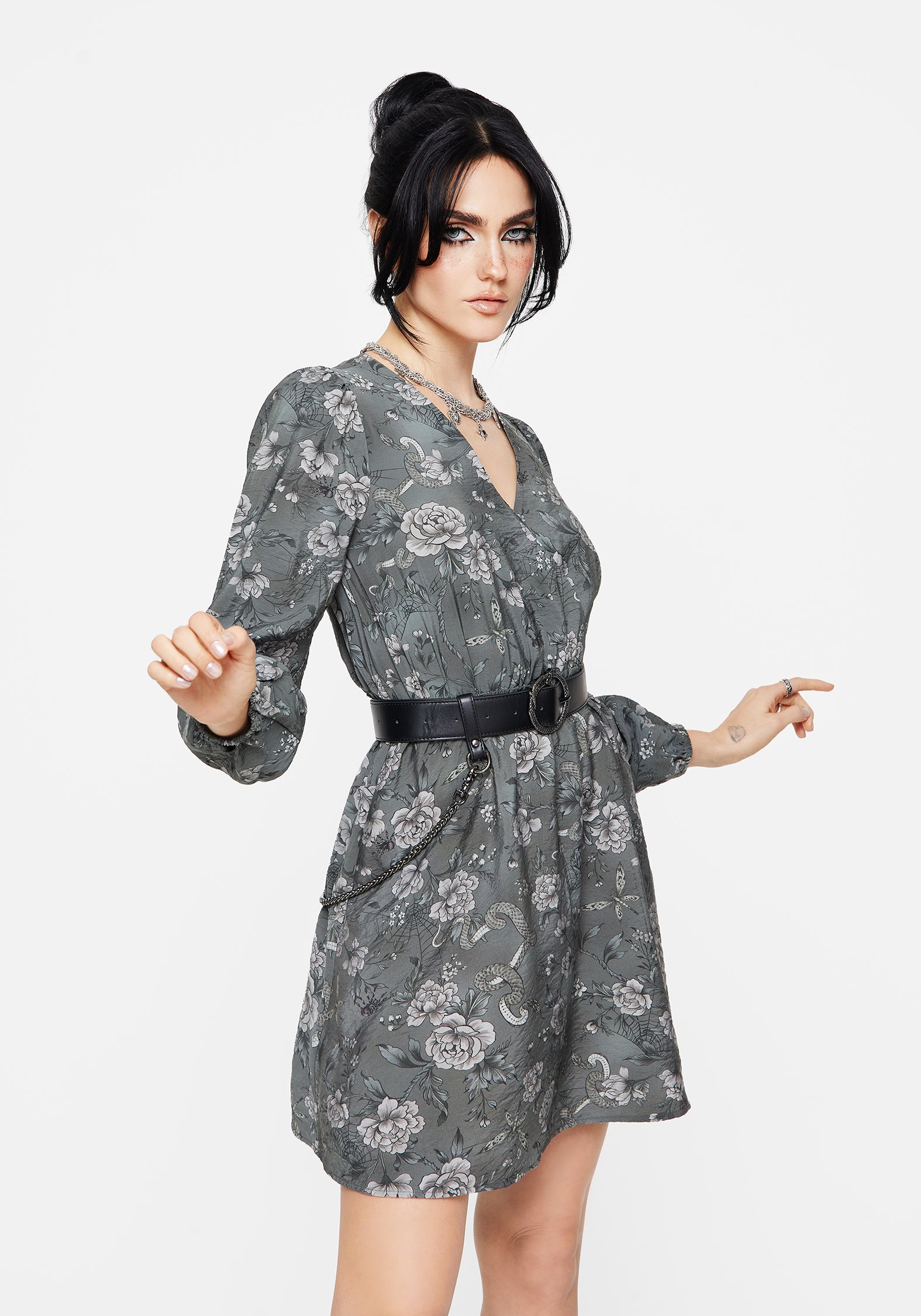Meadow Floral Serpent Print Mini Wrap Dress