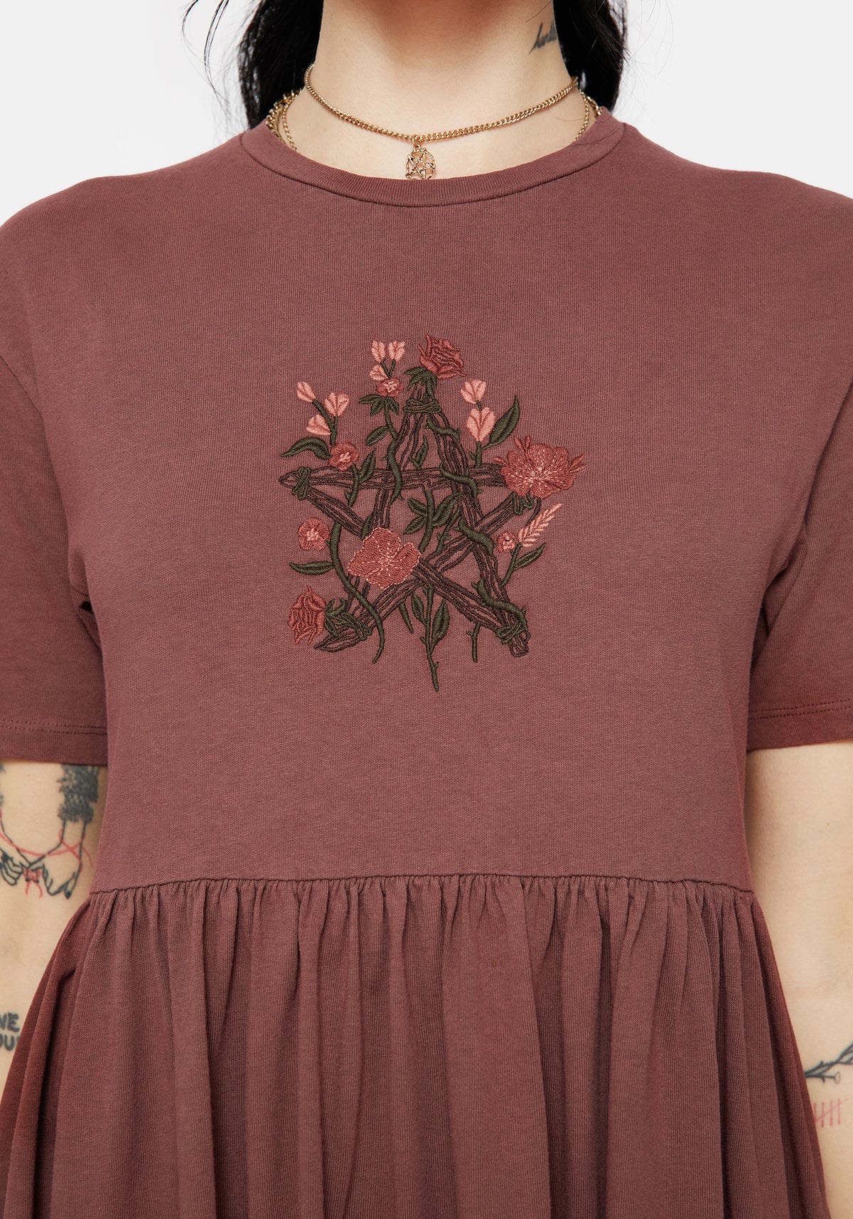 Aster Cotton Pentagram Embroidered Mini Skater Dress