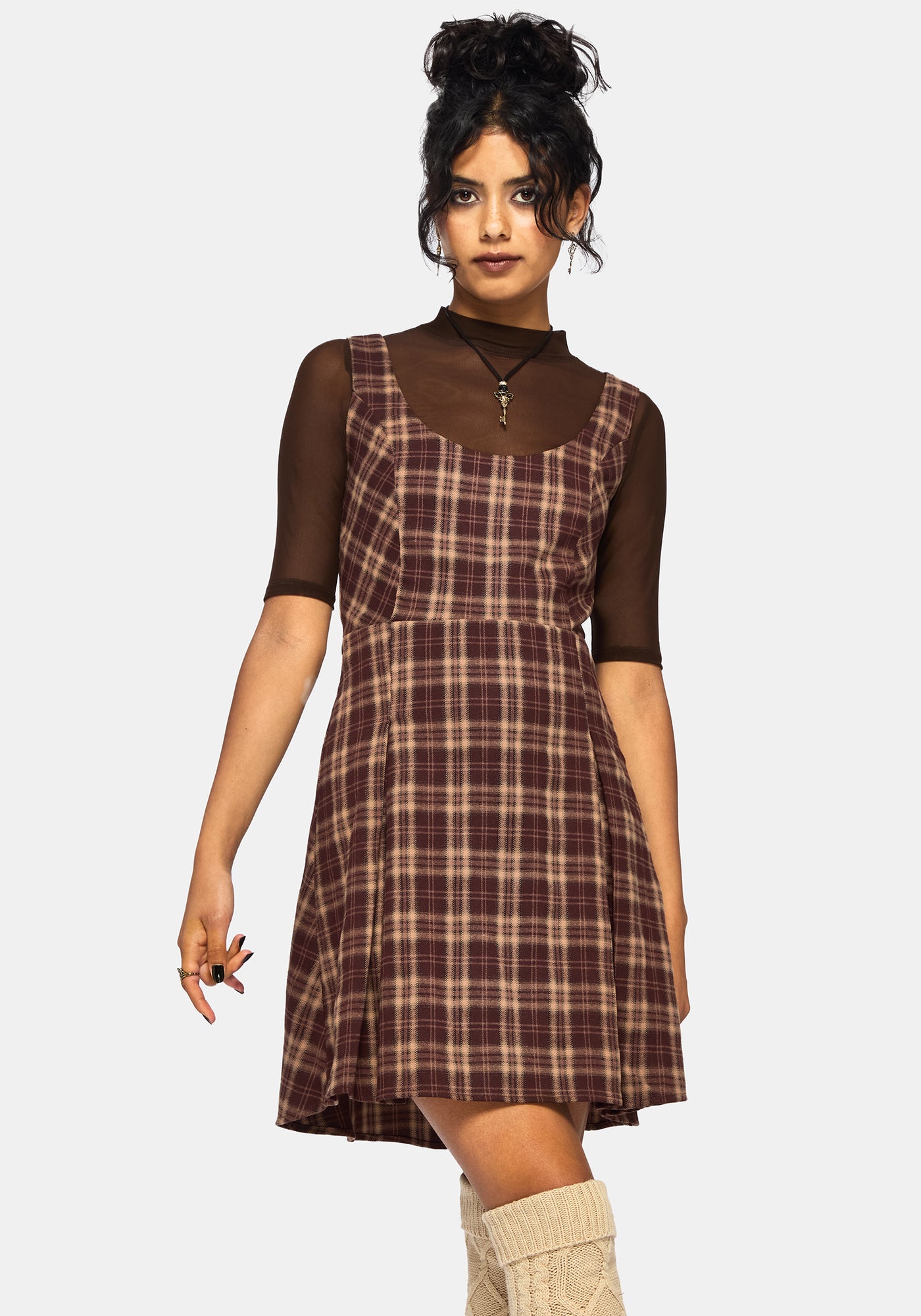 brown pinafore dress Brown Cord Austin Pinafore Mini Dress