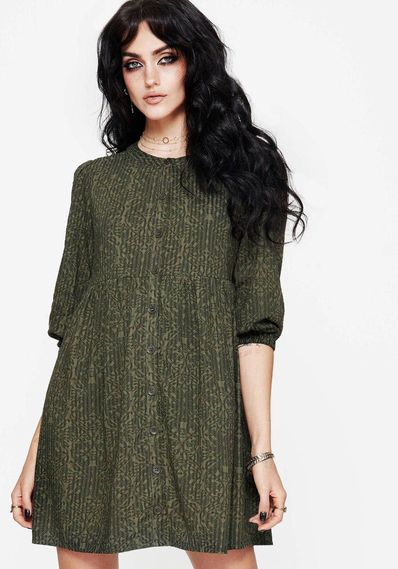 Francesca Dragon Printed Button Up Smock Mini Dress