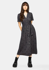 Diana Cotton Blend Stripe Cross Embroidered Midaxi Shirt Dress