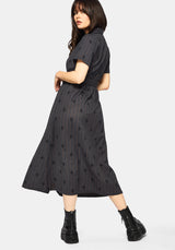 Diana Cotton Blend Stripe Cross Embroidered Midaxi Shirt Dress