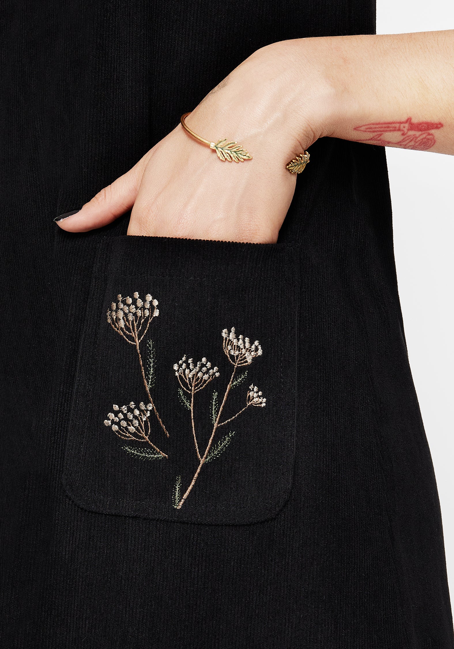 Griffinfly Embroidered Pocket Cord Mini Dress