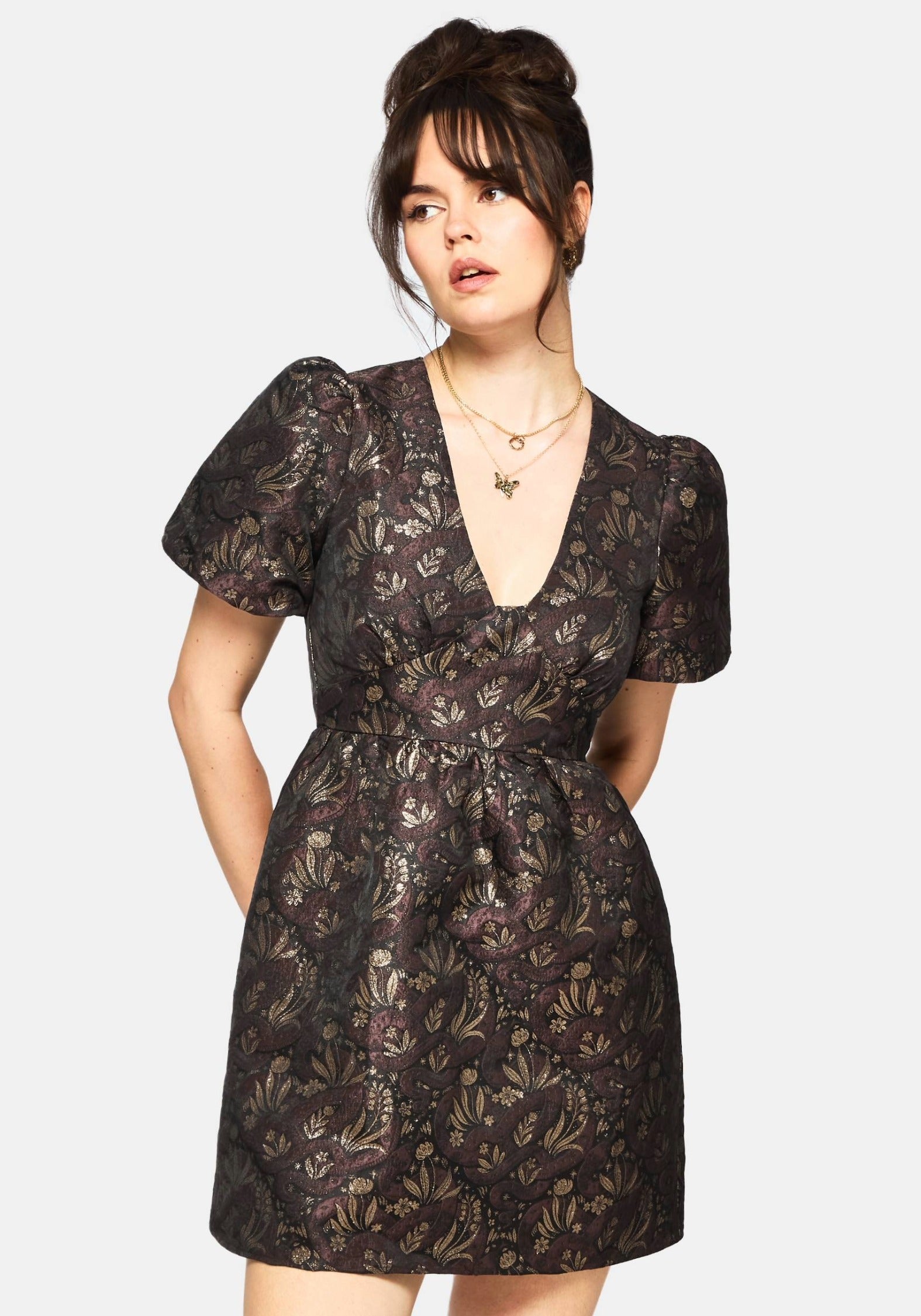 Rena Snake Jacquard Mini Dress - Brown – Disturbia