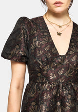 Rena Snake Jacquard Mini Dress - Brown