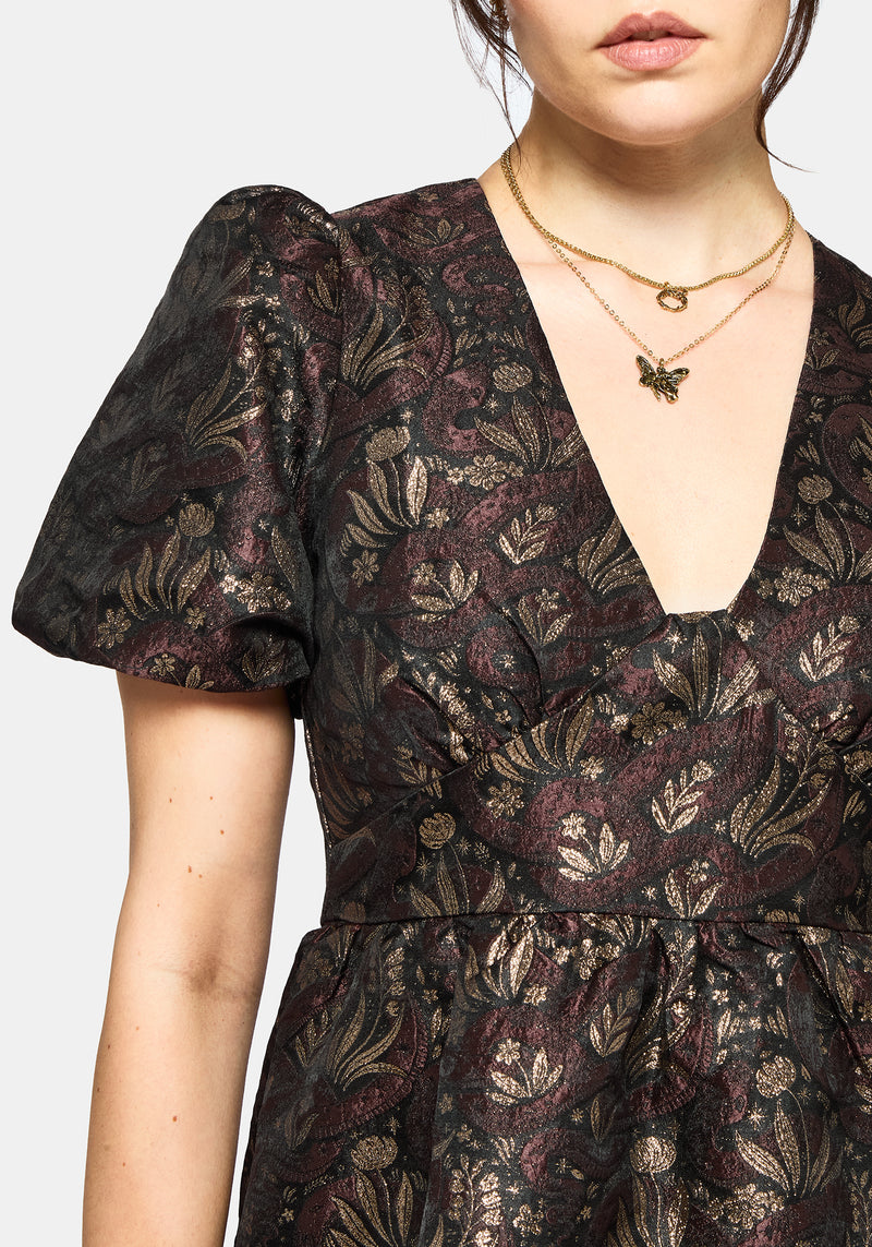 Rena Snake Jacquard Mini Dress - Brown