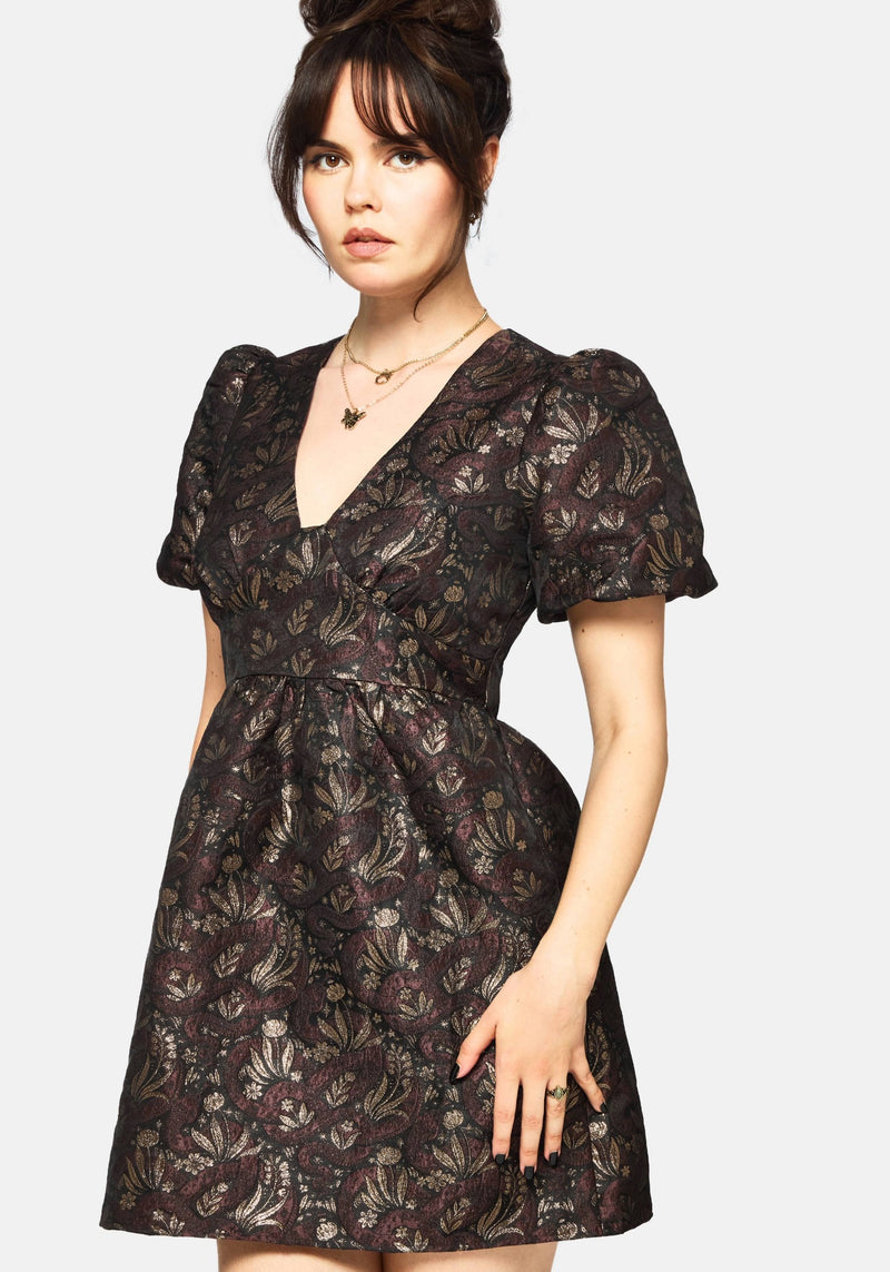 Rena Snake Jacquard Mini Dress - Brown
