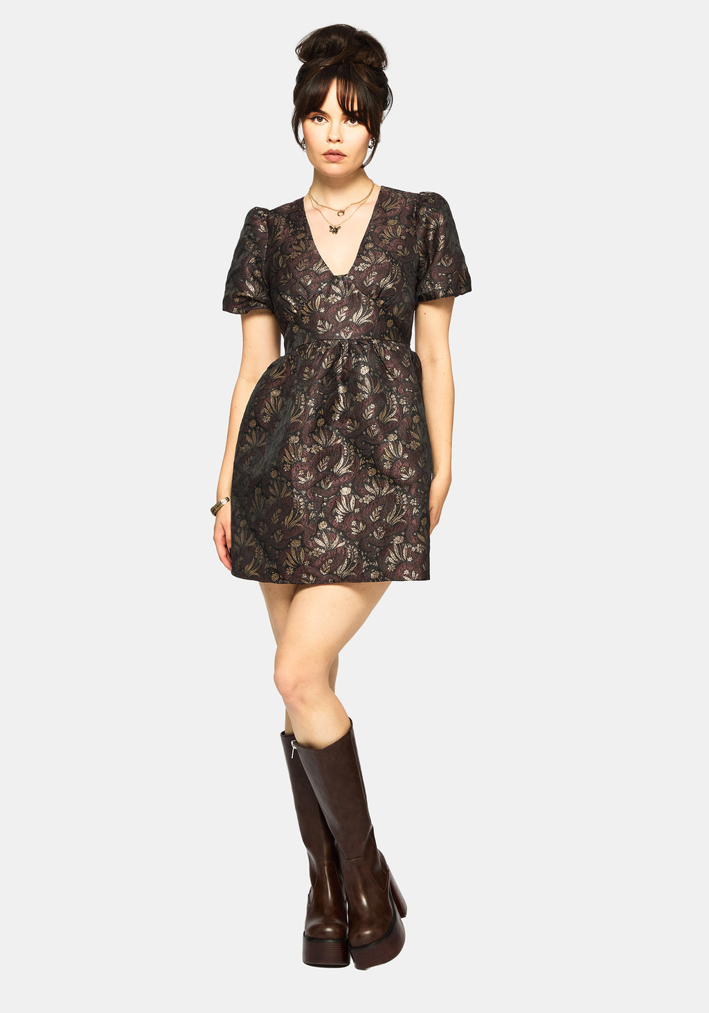 Rena Snake Jacquard Mini Dress - Brown – Disturbia