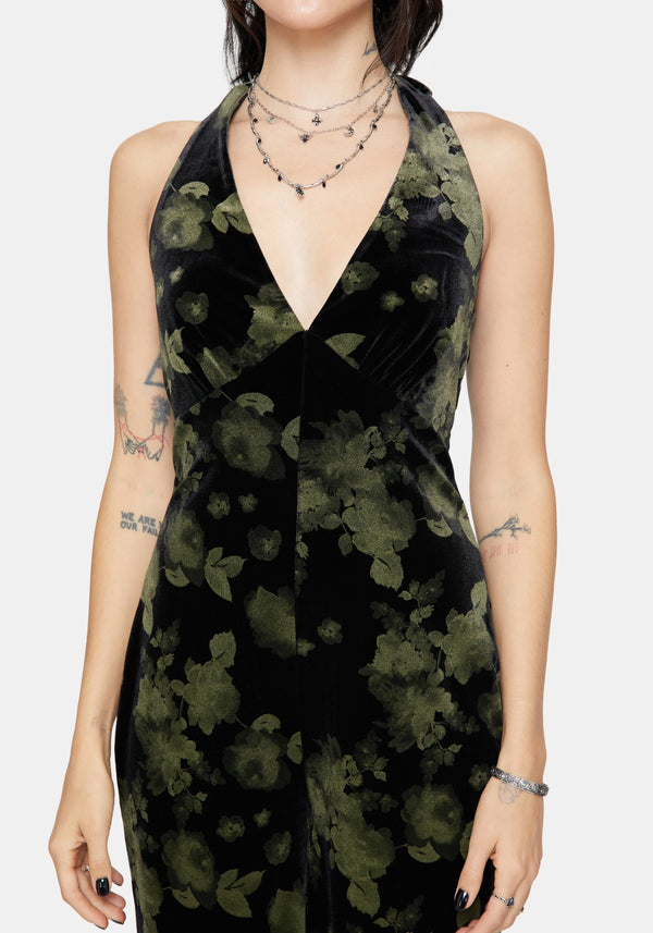 Luceria Velour Halter Neck Jumpsuit