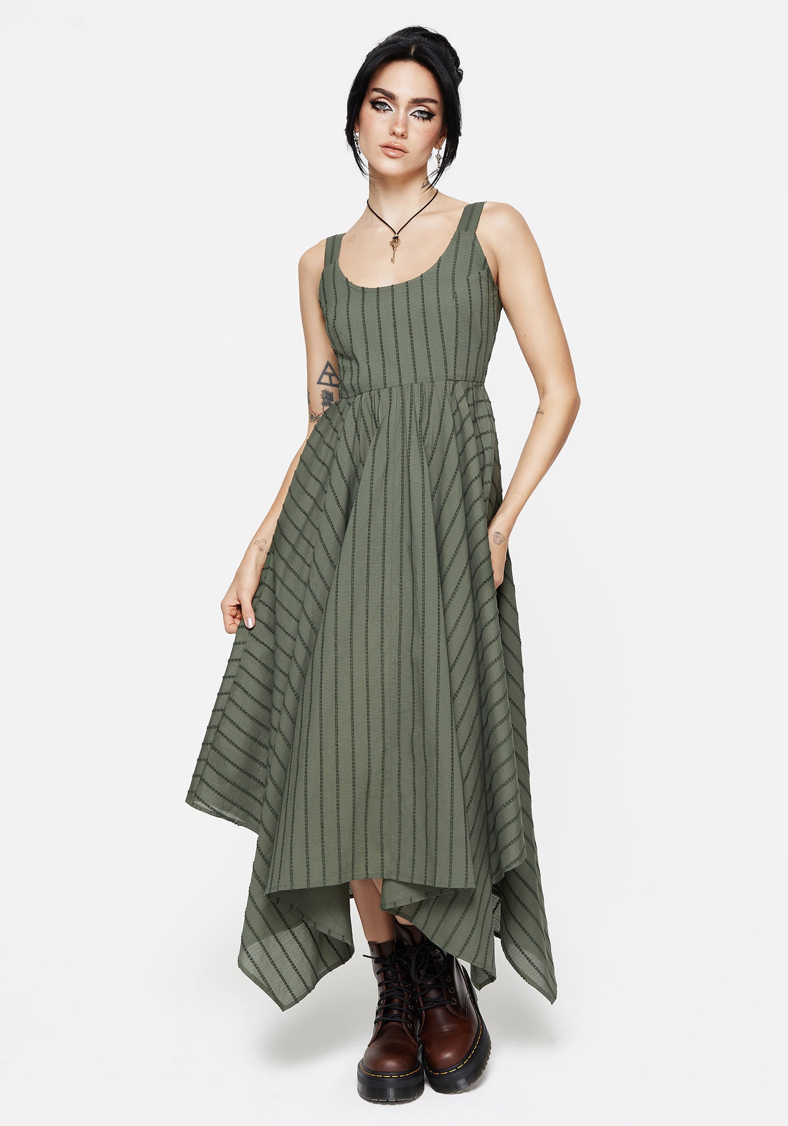 Blythe Cotton Handkerchief Hem Midaxi Dress - Green