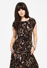 Luthien Crinkle Printed Button Up Midi Dress