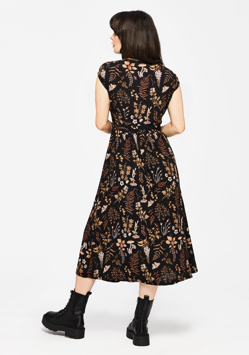 Luthien Crinkle Printed Button Up Midi Dress
