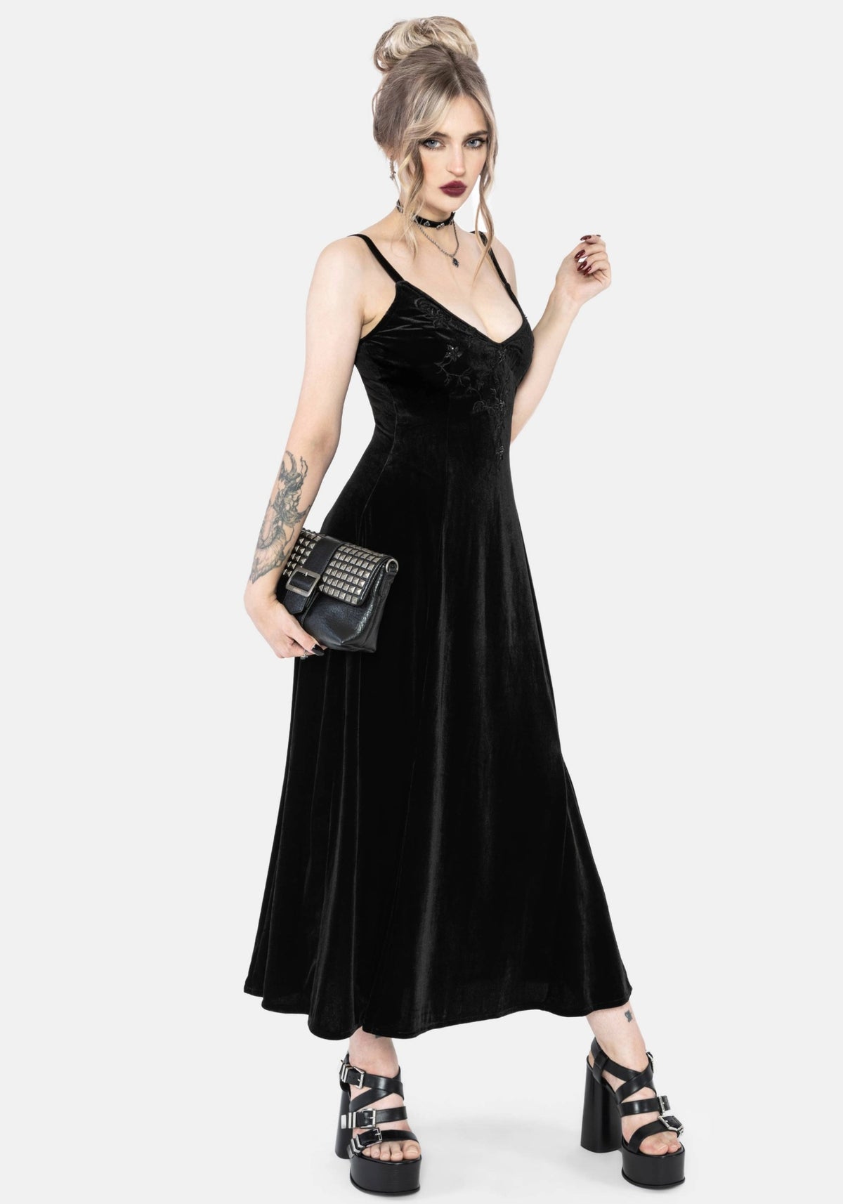 Opia Cami Beaded Embroidered Velour Midaxi Dress