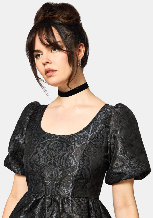 Nocturna Jacquard Scoop Neck Puffball Mini Dress