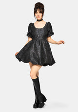 Nocturna Jacquard Scoop Neck Puffball Mini Dress