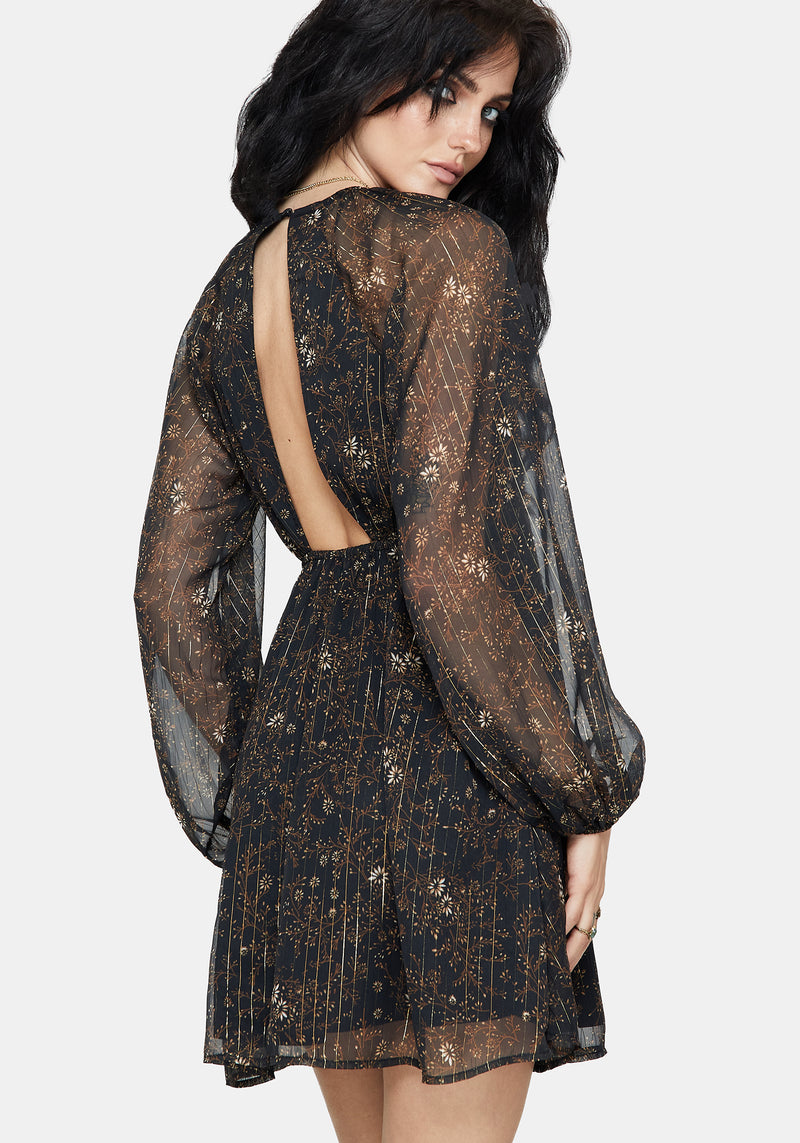 Astralis Floral Stripe Puff Sleeve Mini Dress