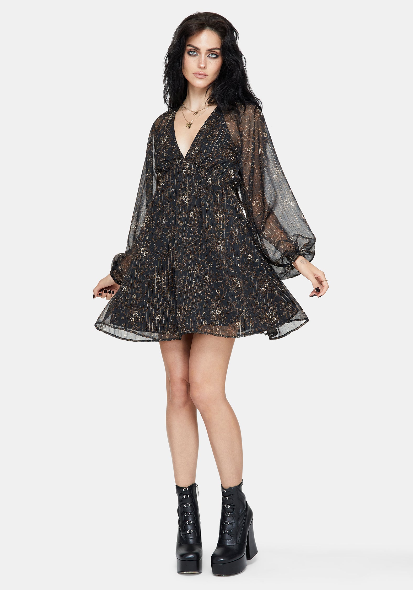 Astralis Floral Stripe Puff Sleeve Mini Dress