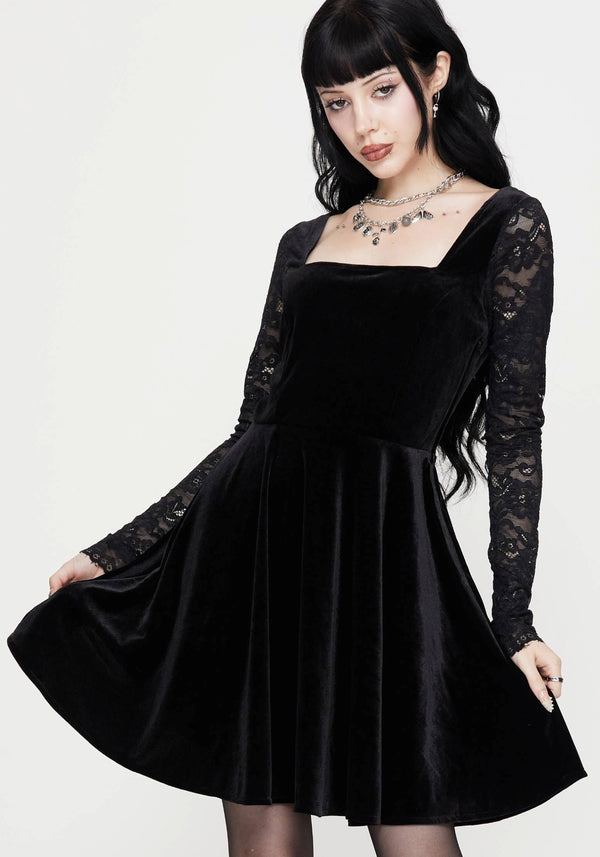 Vice Lace Sleeve Velour Mini Dress