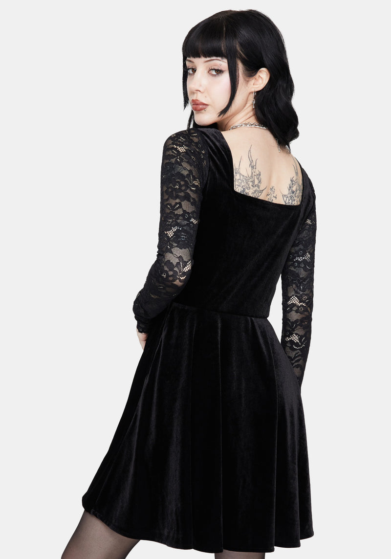 Vice Lace Sleeve Velour Mini Dress