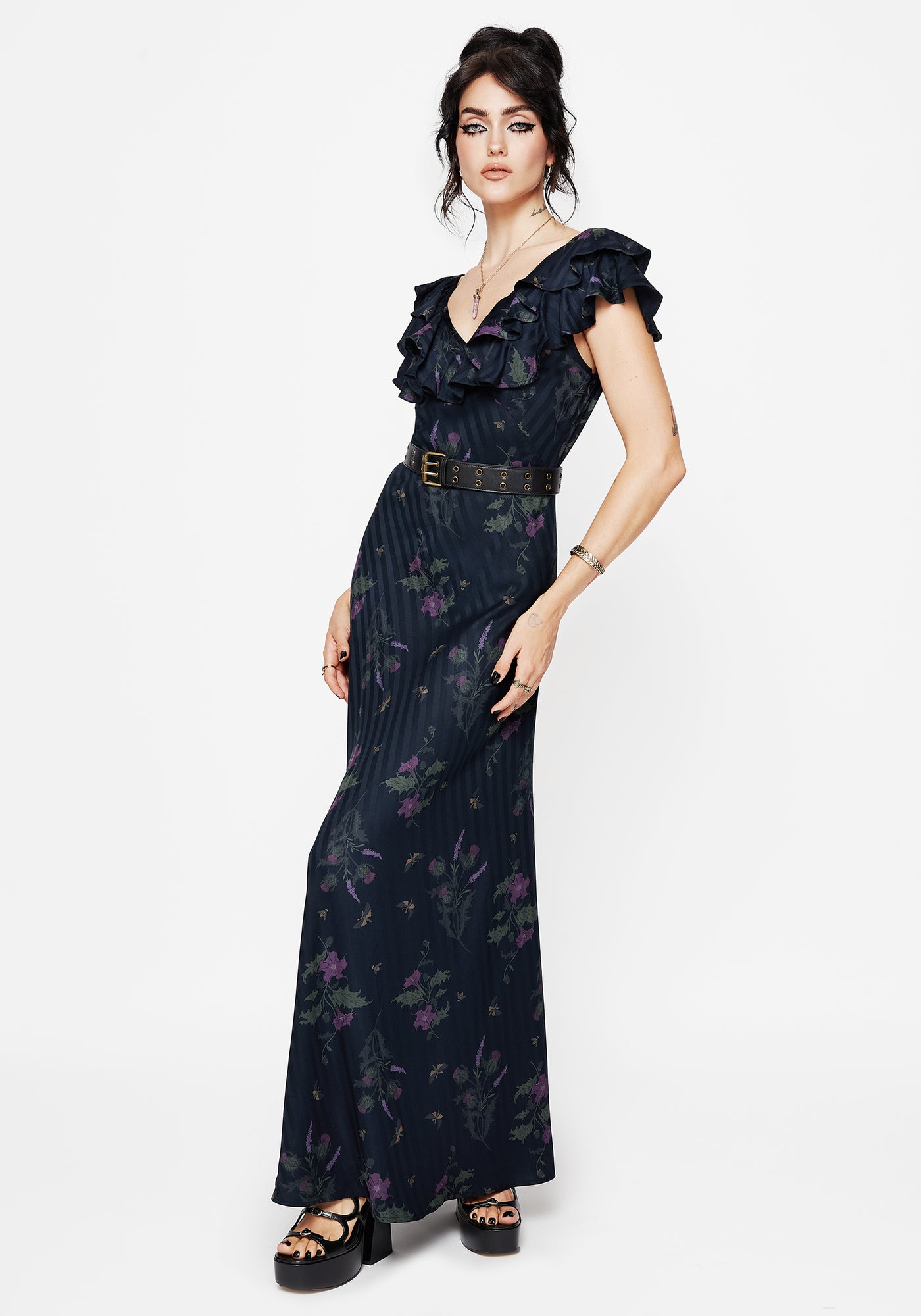 Cassandra Printed Angel Sleeve Maxi Dress – Disturbia