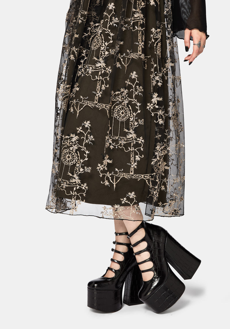 Stellar Vine Embroidery Midaxi Dress