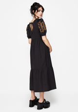 Emberflit Cotton Blend Moth Embroidered Smock Maxi Dress