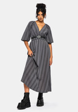 Grove Cotton Stripe Long Sleeve Shirred Tie Back Midaxi Dress