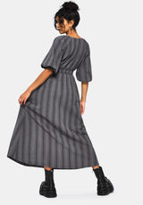 Grove Cotton Stripe Long Sleeve Shirred Tie Back Midaxi Dress