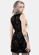 Fleur Corduroy Deep V Neck Floral Print Mini Dress