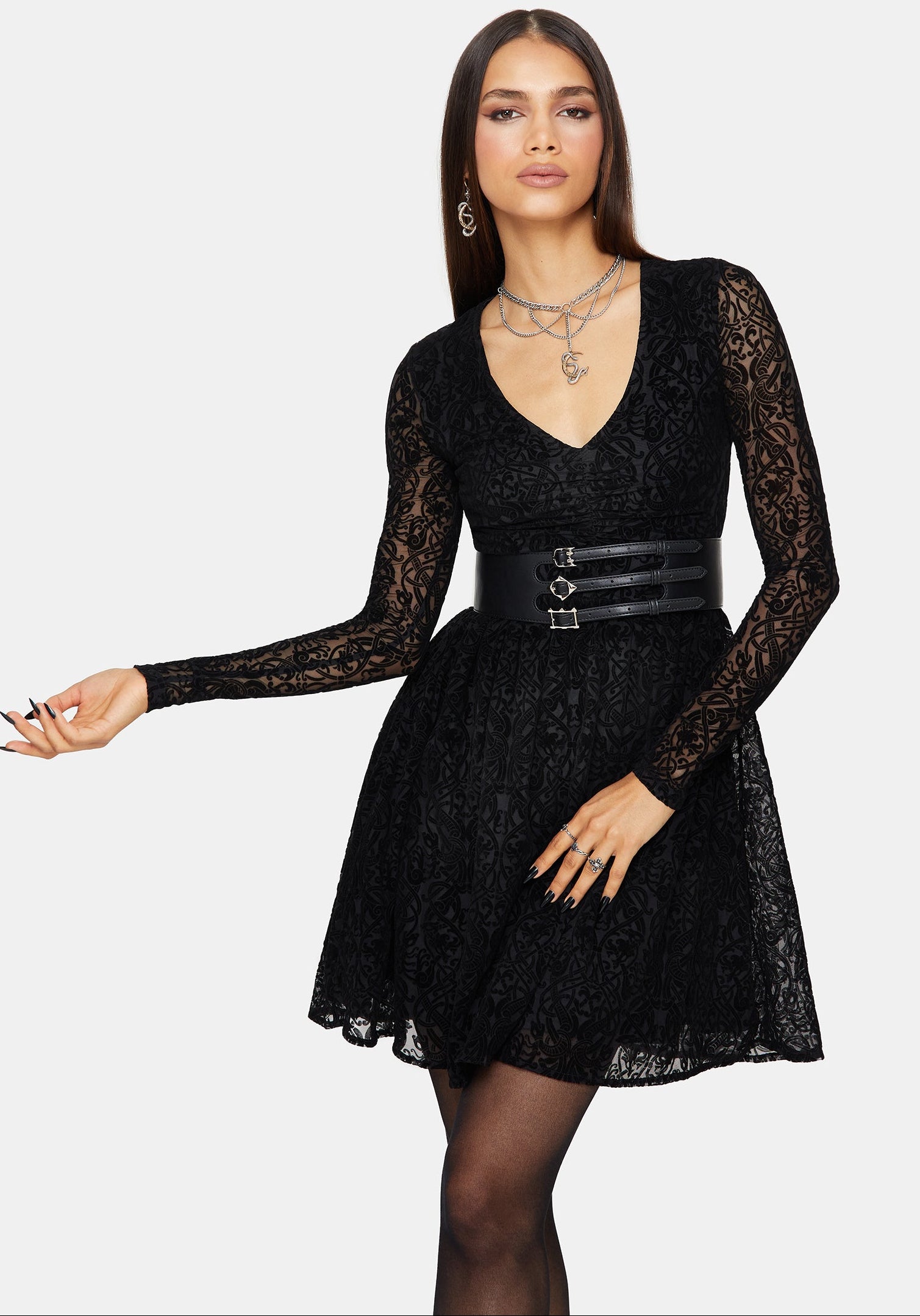 Disrupt Flocked Mesh Mini Dress
