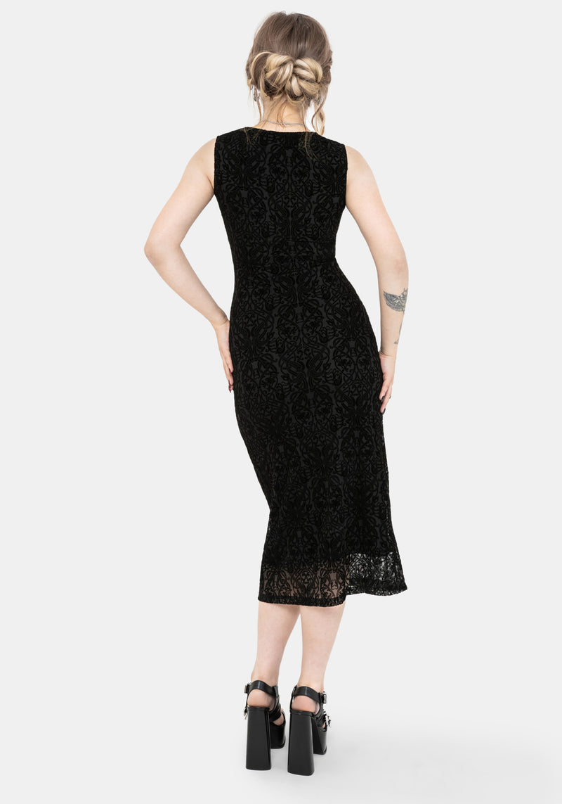 Disrupt Dragon Flocked Mesh Sleeveless Midi Dress