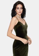 Virosa Floral Embroidered Velour Gown - Green
