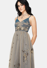 Whim Dragon Embroidered Tulle Midaxi Dress