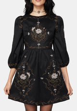 Vine Floral Embroidered Long Sleeve Mini Dress