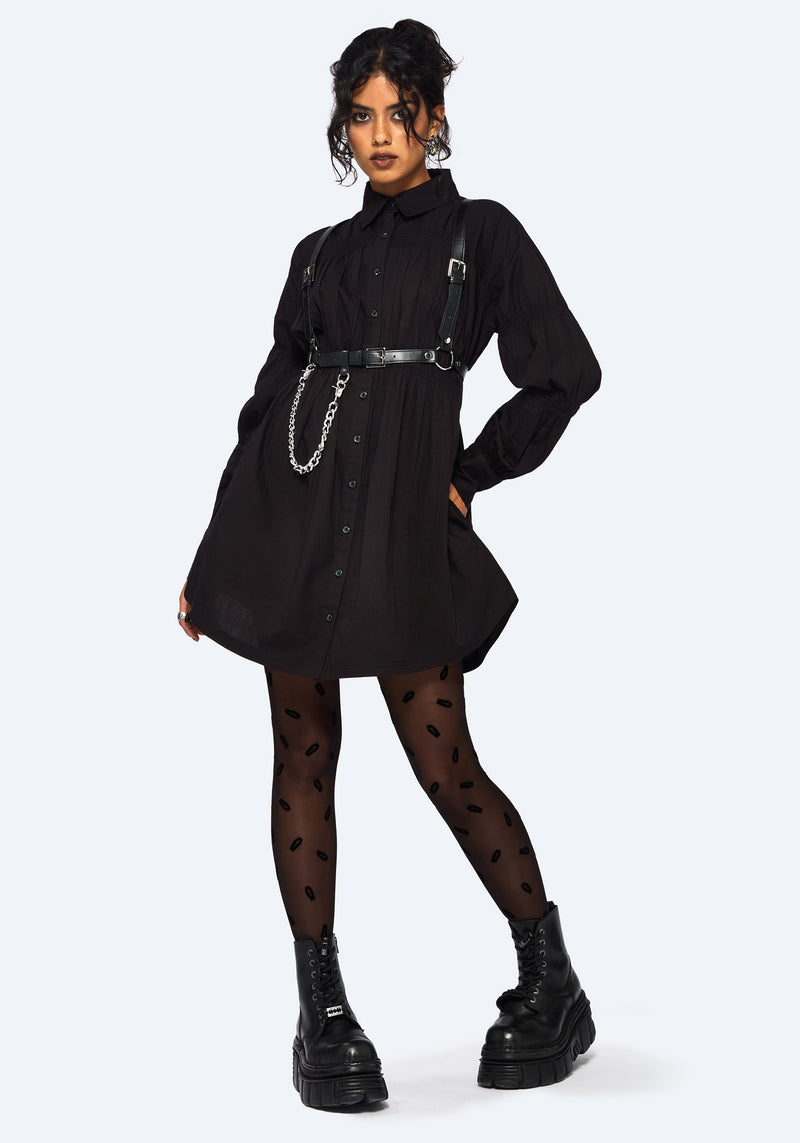 Incantation Cotton Blend Smocked Mini Shirt Dress