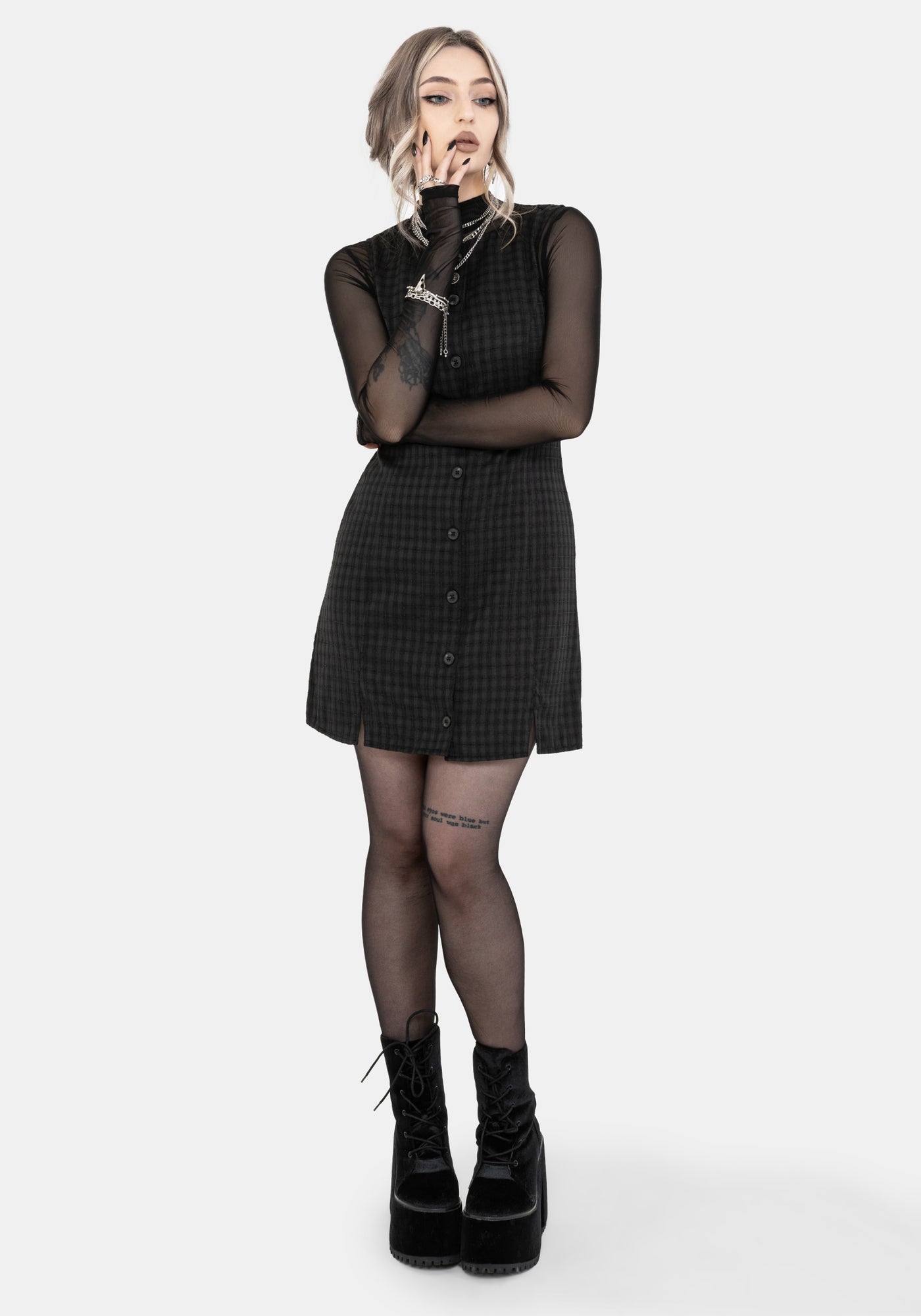 Ziggy Check Button Up Mini Dress  Disturbia