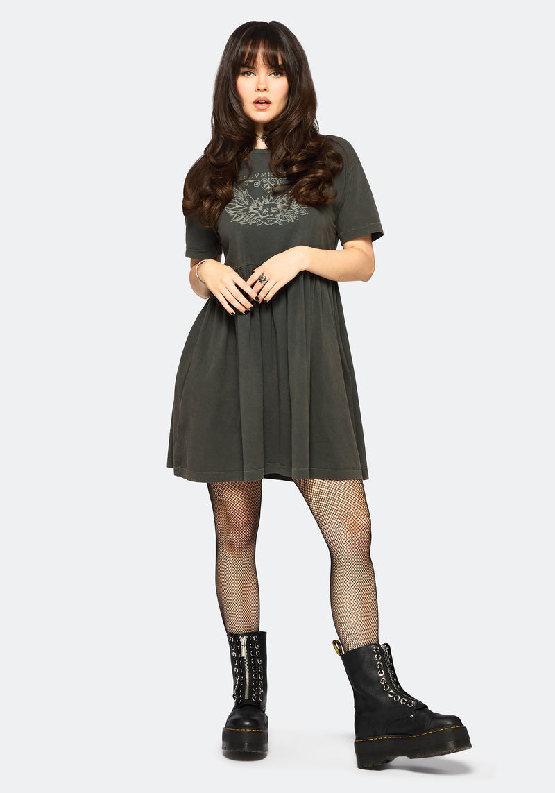 Illvminatio Bleach Graphic Cotton Mini Skater Dress