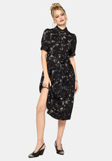 Crimson Magpie and Moth Print Midi Shirt Dress