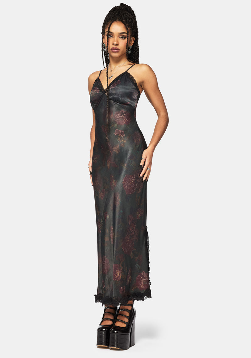 Everbloom Floral Satin Lace Cami Midaxi Dress