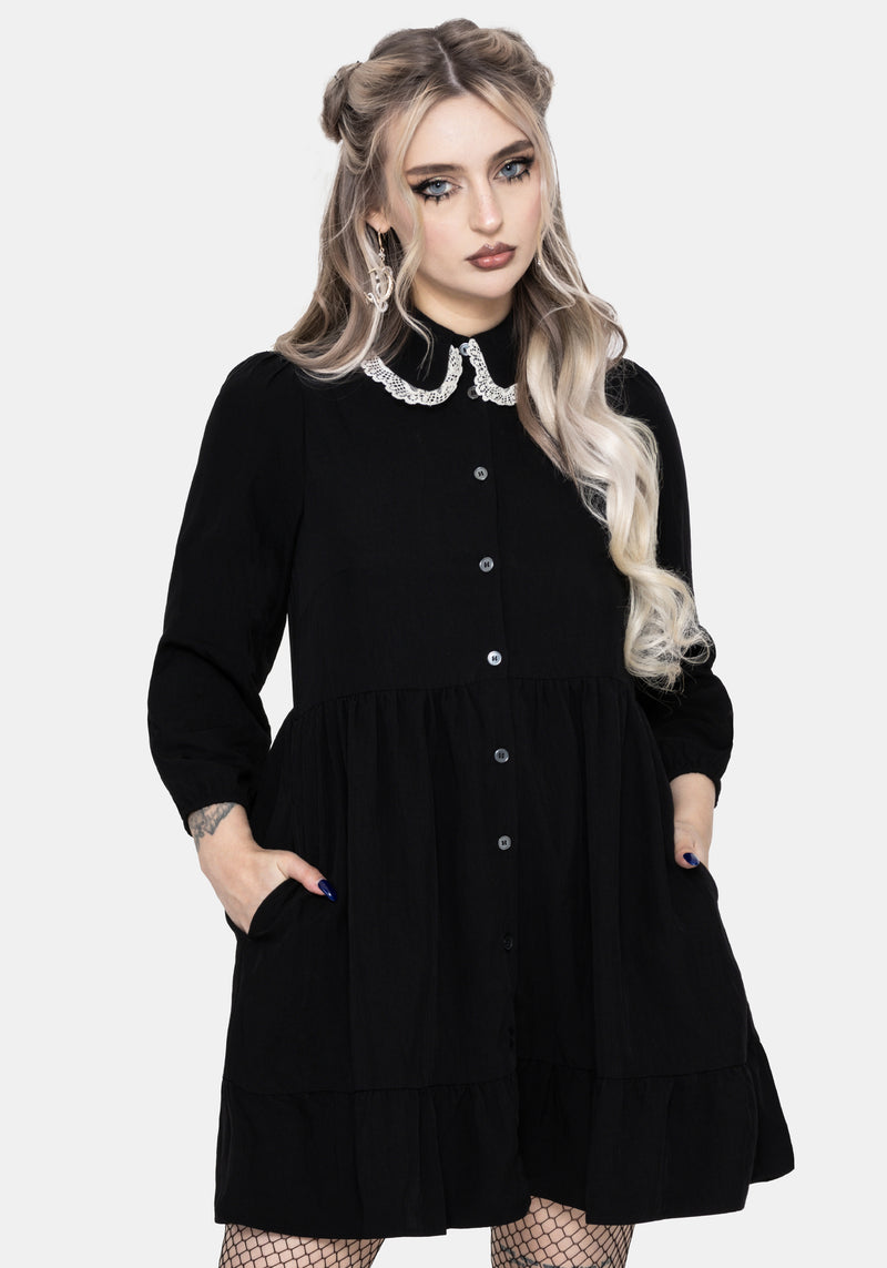 princess polly baby blue dress Felicity Embroidered Collar Corduroy Mini Dress | Vintage-Inspired Black  Shirt Dress main image 1